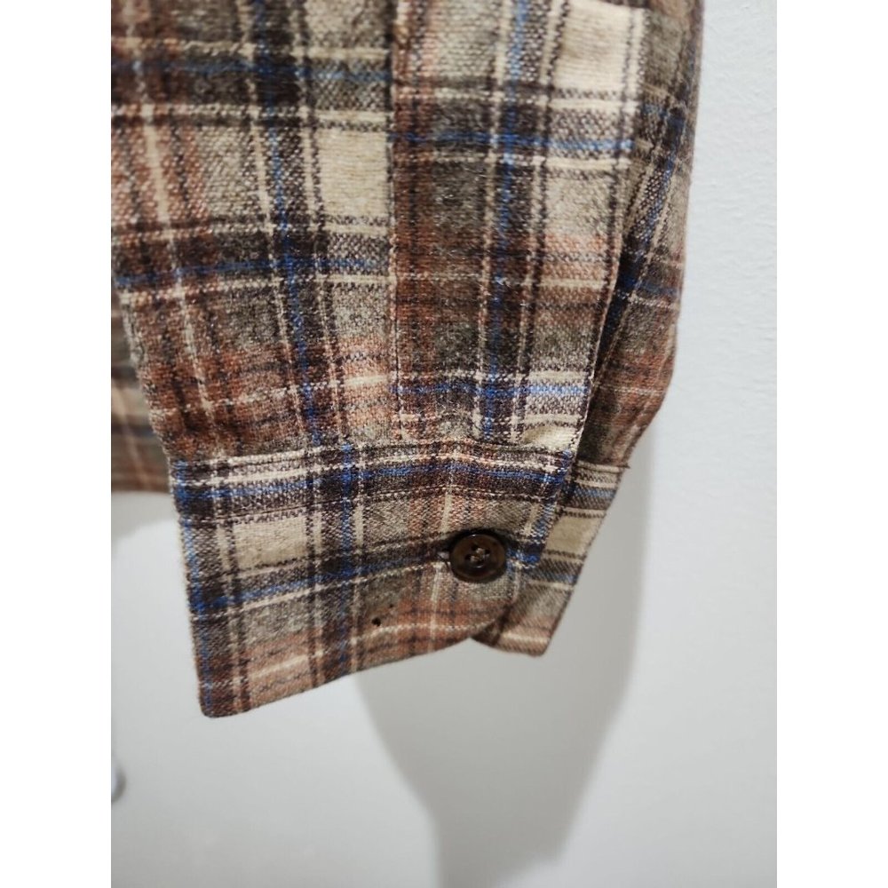 Vintage 1960 60s Pendleton Wool Board Flannel Plaid Loop Collar Flap Pockets L - Picture 7 of 8